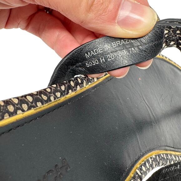 TORY BURCH Black Reptile Snake Gold Metallic Metal Miller Sandal Size 7 - Picture 9 of 10